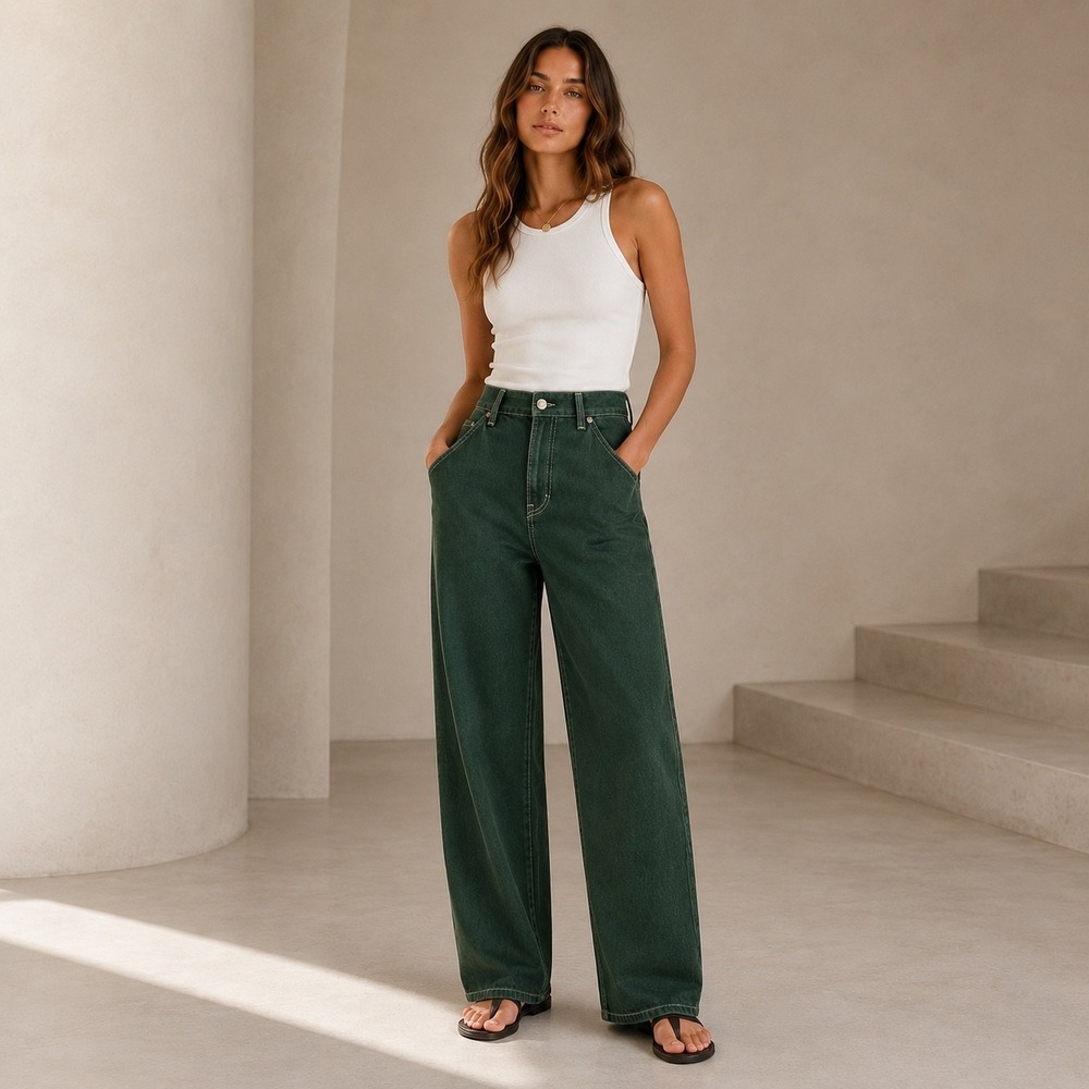 Reformation Cowboy High Rise Straight Leg Jeans Womens 24 Green Contrast Stitch